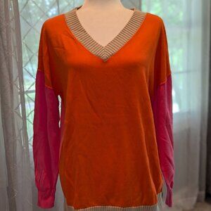 Kim Gravel Belle Color Block Tunic V Neck Sweater, Size‎ M